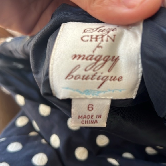 Suzi Chin for Maggy Boutique Navy & White Polka Dot Dress w/ Pockets - Picture 5 of 5